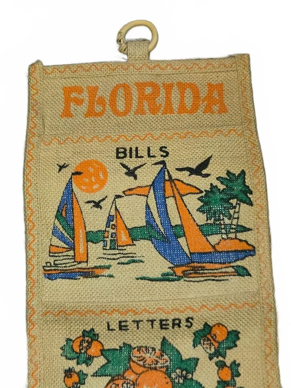 Vintage Woven Florida Mail Organizer Wall/Mail Pocket Organizer Mid Century